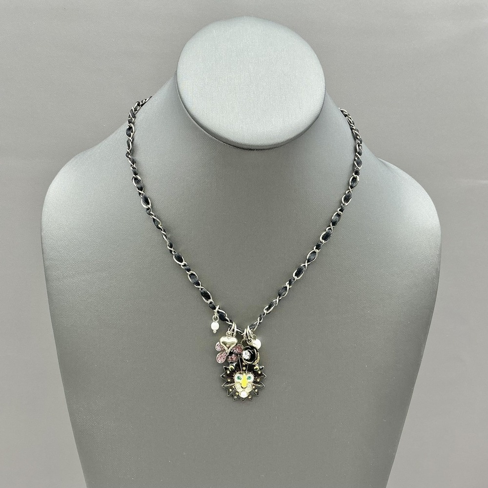 Betsey Johnson Necklace Cat Flower Heart Charm Multicolor Statement Jewelry
